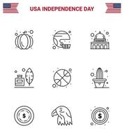 usa independance day line ensemble de 9 pictogrammes usa de basket-ball bouteille d'encre plume unie wisconsin modifiable usa day vector design elements