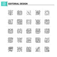 25 icône de conception éditoriale définie fond vectoriel