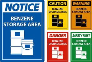 Attention zone de stockage de benzène signe sur fond blanc vecteur