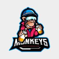 vecteur d'illustration de conception de logo de mascotte de singes. logo de singe geek. chimpanzé tenant de la peinture pilok