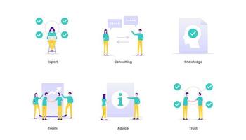 icônes web de concept d'illustration vectorielle d'expertise. expert, conseil, connaissance, équipe, conseil et confiance. adapté à l'interface utilisateur, ux, web, mobile, bannière et infographie. vecteur
