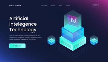 modèle intelligence artificielle landing page gradient 3d illustration vectorielle isométrique vecteur