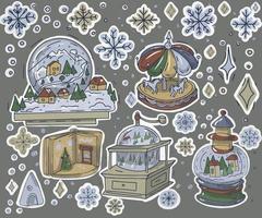 neige noël hiver conte de fées maisons forêt confortable vacances humeur illustration dessinés à la main carte de voeux nouvel an vacances étoiles vecteur