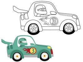 illustration de dessin animé de voiture de course, livre de coloriage ou page vecteur