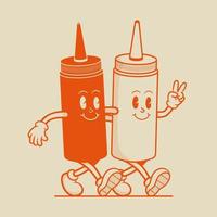 personnage de mayonnaise et de ketchup, personnage de mascotte rétro vecteur