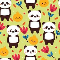 panda et fleur de dessin animé de modèle sans couture. papier peint animal mignon pour papier cadeau vecteur