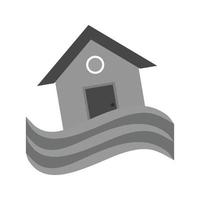 maison dans l'icône en niveaux de gris plat d'inondation vecteur
