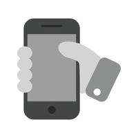 tenant l'icône plate en niveaux de gris du smartphone vecteur