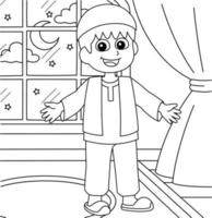 ramadan joyeux garçon musulman coloriage pour les enfants vecteur