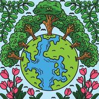 arbres du jour de la terre couronnant le dessin animé coloré de la terre vecteur