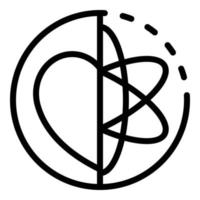 atome et coeur dans une icône de cercle, style de contour vecteur