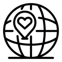 marque de coeur sur l'icône du globe, style de contour vecteur