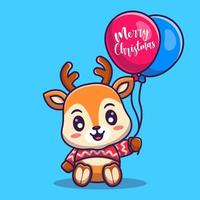 cerf mignon tenant des ballons pour noël, pour le nouvel an et pour l'illustration de dessin animé de noël. vecteur