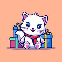 chaton mignon et coffret cadeau noël, pour le nouvel an et pour l'illustration de dessin animé de noël. vecteur