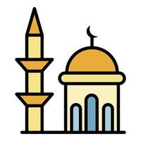 vecteur de contour couleur icône minaret et dôme mosquée