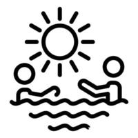 enfants nageant à l'icône de la plage, style de contour vecteur