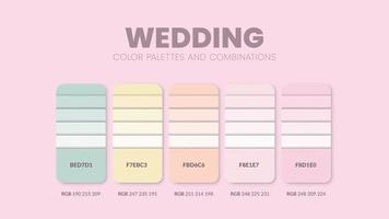 jeu de couleurs de mariage. combinaisons de tendances de couleurs et guide de palette. exemple de nuances de couleurs de table en rgb et hexadécimal. échantillon de couleur pour la mode, la maison, la conception d'intérieurs 2022. vecteur d'idée de nuancier.