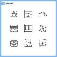 9 ensemble de contours d'interface utilisateur de signes et symboles modernes de développement de mesure de lit éléments de conception vectoriels modifiables de montagne vecteur