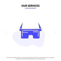 nos services lunettes virtuelles oeil médical icône de glyphe solide modèle de carte web vecteur