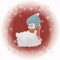 alpaga de noël en bonnet et écharpe d'hiver en neige avec fond aquarelle splash 06 vecteur