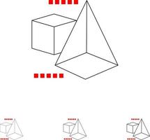 3dmodel boîte 3d triangle gras et mince jeu d'icônes de ligne noire vecteur