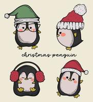 pingouin pour noël personnage de dessin animé mignon illustration dessinée à la main 01 vecteur