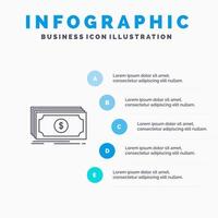 icône de ligne dollar de transfert de fonds d'argent avec fond d'infographie de présentation en 5 étapes vecteur