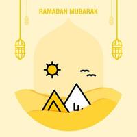 modèle de voeux ramadan kareem croissant islamique et illustration vectorielle de lanterne arabe vecteur