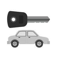 voiture et clé icône plate en niveaux de gris vecteur