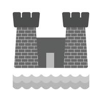 château sur l'icône plate en niveaux de gris de la plage vecteur