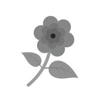 fleur avec feuilles icône plate en niveaux de gris vecteur