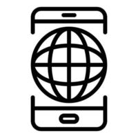icône de stratégie globale de smartphone, style de contour vecteur