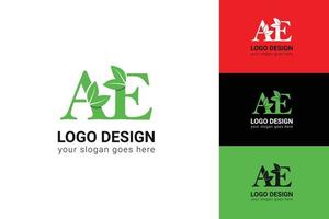 logo éco lettre ae avec feuille. police de caractères vectorielle pour affiches nature, emblème écologique, identité végétalienne, cartes à base de plantes et botaniques, etc. logo de lettre ae écologique avec feuille verte. vecteur