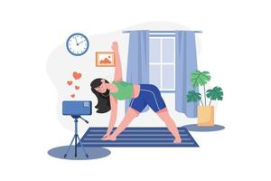 femme tirant le tutoriel vidéo de yoga vecteur