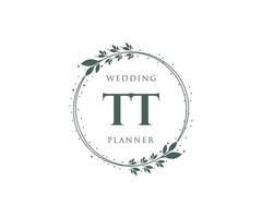 tt initiales lettre collection de logos de monogramme de mariage, modèles minimalistes et floraux modernes dessinés à la main pour cartes d'invitation, réservez la date, identité élégante pour restaurant, boutique, café en image vectorielle vecteur