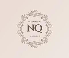 nq initiales lettre mariage monogramme logos collection, modèles minimalistes et floraux modernes dessinés à la main pour cartes d'invitation, réservez la date, identité élégante pour restaurant, boutique, café en image vectorielle vecteur