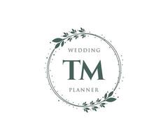 tm initiales lettre collection de logos de monogramme de mariage, modèles minimalistes et floraux modernes dessinés à la main pour cartes d'invitation, réservez la date, identité élégante pour restaurant, boutique, café en image vectorielle vecteur