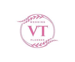 vt initiales lettre mariage monogramme logos collection, modèles minimalistes et floraux modernes dessinés à la main pour cartes d'invitation, réservez la date, identité élégante pour restaurant, boutique, café en image vectorielle vecteur