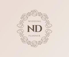 nd initiales lettre collection de logos de monogramme de mariage, modèles minimalistes et floraux modernes dessinés à la main pour cartes d'invitation, réservez la date, identité élégante pour restaurant, boutique, café en image vectorielle vecteur