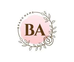 initiale ba logo féminin. utilisable pour les logos nature, salon, spa, cosmétique et beauté. élément de modèle de conception de logo vectoriel plat.