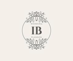 collection de logos de monogramme de mariage lettre initiales ib, modèles minimalistes et floraux modernes dessinés à la main pour cartes d'invitation, réservez la date, identité élégante pour restaurant, boutique, café en image vectorielle vecteur