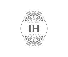 ih initiales lettre collection de logos de monogramme de mariage, modèles minimalistes et floraux modernes dessinés à la main pour cartes d'invitation, réservez la date, identité élégante pour restaurant, boutique, café en image vectorielle vecteur