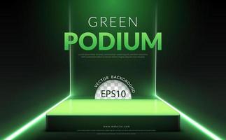 concept de fond vert, podium vert avec néon de ligne sur salle verte, illustration vectorielle vecteur