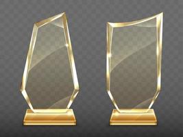 récompenses de trophées de verre réalistes de vecteur sur base d'or