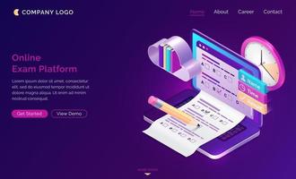 page de destination isométrique de la plate-forme d'examen en ligne, test vecteur