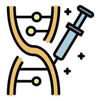 chaîne d'adn et vecteur de contour de couleur icône seringue