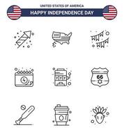ensemble de 9 icônes de la journée des états-unis symboles américains signes de la fête de l'indépendance pour la date du casino guirlande de calendrier américain modifiable éléments de conception vectorielle de la journée des états-unis vecteur