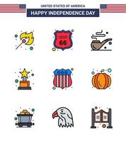 4 juillet usa joyeux jour de l'indépendance icône symboles groupe de 9 lignes modernes remplies d'enquête américaine pipe badge award modifiable usa day vector design elements