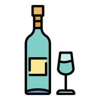 vecteur de contour de couleur d'icône de verre de bouteille de vin