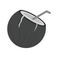 icône plate en niveaux de gris de noix de coco vecteur